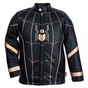 Disney Black and Gold Spider-man Faux Leather Jacket Size 7/8